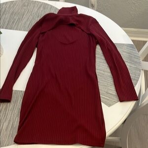 Elegant Burgundy Ribbed Dress